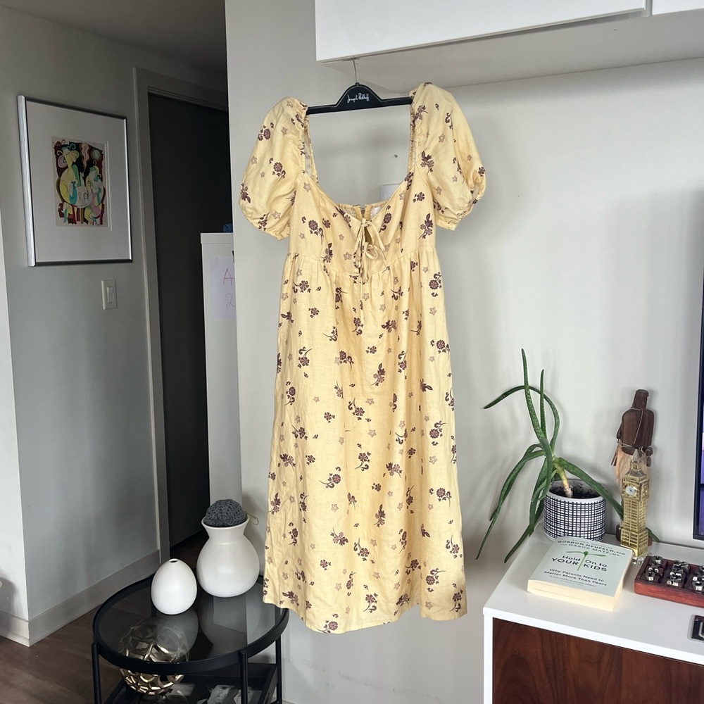 Aritzia Wilfred Rowena Linen Yellow Summer Vacation Boho Dress Cotagecore Sz 2 - Picture 8 of 13